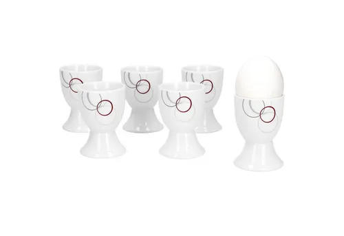 van Well Eierbecher 6er Set Eierbecher Palazzo 4,8cm weiß Porzellan mit Dekor-Kreisen