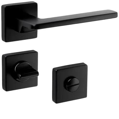Türdrückergarnitur ADAMO schwarz matt eckig - Türgriff-Set mit modernem Design und stabiler Zinkdruckguss-Unterkonstruktion. Ideal für Bad/WC-Türen, inklusive Montagematerial für eine einfache und schnelle Installation.