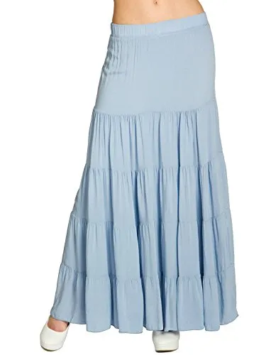 Caspar RO020 Langer eleganter Damen Maxi Sommer Rock - Eleganter Maxi Faltenrock in Blau, blickdicht und figurfreundlich geschnitten. Ideal für vielseitige Kombinationen, mit elastischem Stretch Bund für hohen Tragekomfort.
