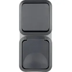 AquaStorm Kombination Aus-/Wechselschalter mit Steckdose senkr. Aufputz grau - 162 x 75 x 60 mm