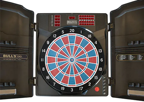 BULL'S Master Score RB Sound Elektronik Dartboard 67990 - Dartautomaten mit PDC Master Caller RUSS BRAY Stimme, 38 Spiele und 323 Variationen für maximalen Spielspaß. Ideal für 1-8 Spieler, inklusive 12 Darts und mehrsprachiger Bedienungsanleitung.