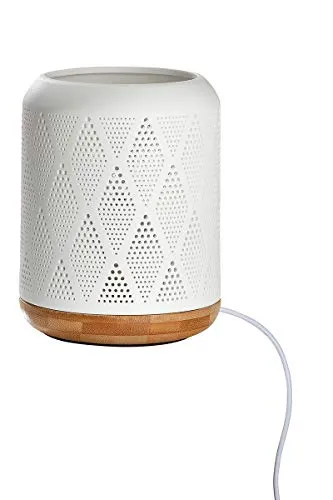 GILDE Tischlampe - Nachttischlampe aus Porzellan mit Holz-Optik - Tischlampe aus weißem Porzellan mit einzigartigem Rautenmuster, ideal für stimmungsvolle Beleuchtung. Perfekt als Geschenk für jeden Anlass!