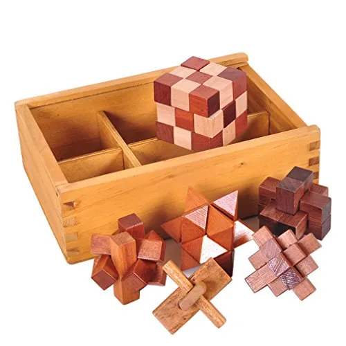 Gracelaza Denksportaufgaben Cube - 6 Stück Knobelspiele Set - Holzspielzeug - 3D Puzzle - Geduldspiel aus Holz - Ideal Mind Spielzeug und Geschenk für Junge und Mädchen