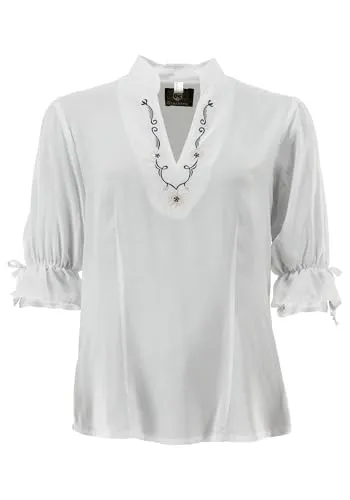 OS Trachten Kurzarm Trachtenbluse in Schlupfform Seluvo, Größe:40, Farbe:weiß-Kornblau