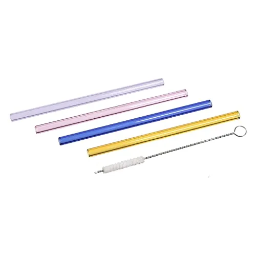 Ritzenhoff 1370535 Glastrinkhalme Set - Serie Allround Nr. 1 - Vier bunte Trinkhalme aus Glas, Rosa, Lavendel, Bernstein, Blau