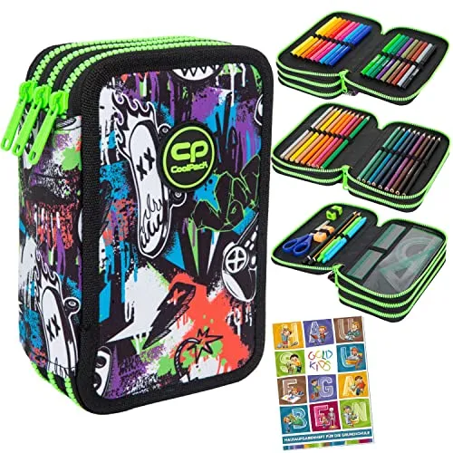 Goldkids Federtasche 3-fach PEEK A Boo - Praktisches 46-teiliges Federmäppchen mit 3 Fächern für optimale Organisation, ideal für Schule und Alltag, inkl. Hausaufgabenheft.