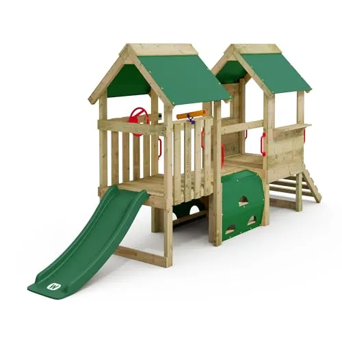 Wickey Klettergerüst MyFirst Playground 2: Spielturm für Kleinkinder mit Rutsche & Tunnel - Schaukeln - Spielturm speziell für Kleinkinder, ideal für kleine Gärten, mit 10 Jahren Garantie und wetterfesten Materialien für sicheren Spielspaß.