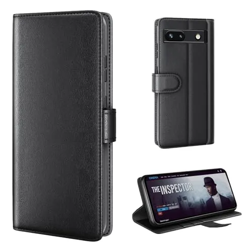 phase9 Echtleder Handyhülle für Google Pixel 7a Lederhülle Klapphülle Fliphülle Leder Case Cover Hülle Schutzhülle Kartenfächer Standfunktion Schwarz
