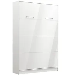 QMM TraumMöbel Schrankbett, Weiß Hochglanz, Holzwerkstoff, 140x200 cm, Schlafzimmer, Betten, Klappbetten