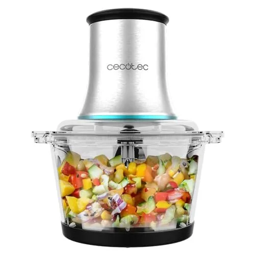 Cecotec Zerkleinerer ChopBeat 2000 Vindaloo Glass - Universalzerkleinerer mit 500 W, 4 Edelstahlklingen und 2 Geschwindigkeiten für schnelles und gleichmäßiges Zerkleinern. Robuste Glasbehälter mit 500 g, ideal für die Zubereitung von Fleisch und Gemüse.