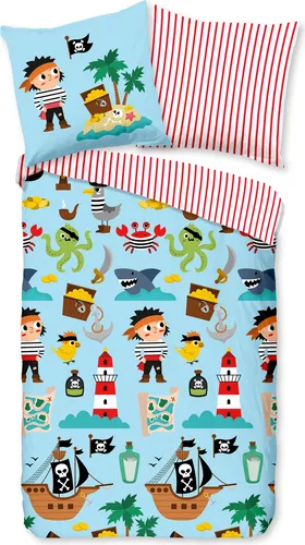 Good Morning Bettwäsche 135x200 cm - Karibik Piratendesign - Bettwäsche aus 100% Baumwolle, atmungsaktiv und hautfreundlich. Ideal für Kinderzimmer, sorgt für erholsamen Schlaf in jeder Jahreszeit.