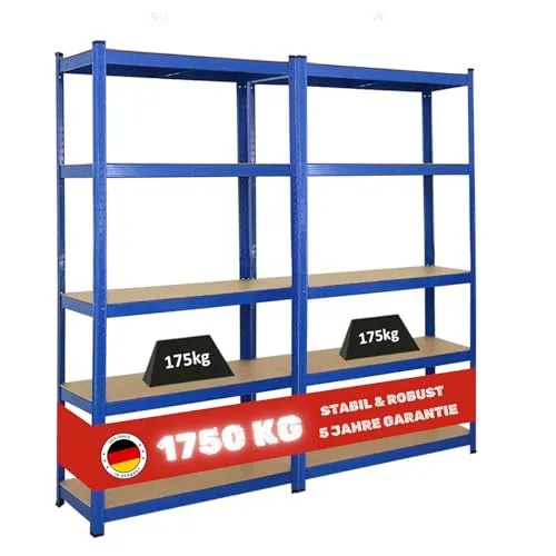 PROREGAL Mega Deal 2X Kellerregal Gorilla | Schwerlastregal mit 175kg Fachlast - Lagerregale im 2er Set, hohe Traglast von 175 kg pro Ebene, einfacher Aufbau in 15-20 Minuten, auch als Werkbank nutzbar – Qualität mit 5 Jahren Garantie.