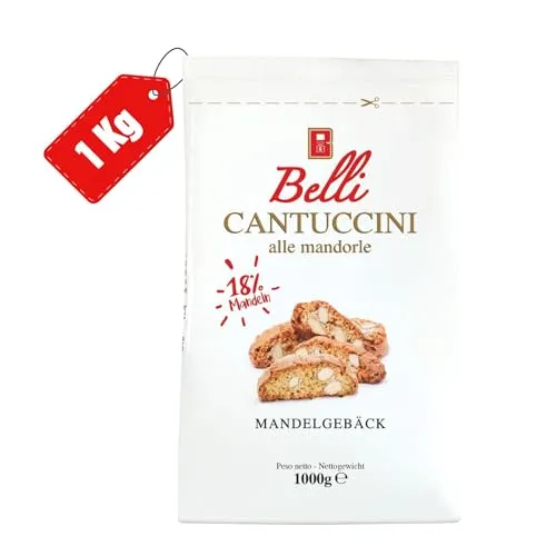 Belli Cantuccini Mandelgebäck 1KG [DOPPELT GEBACKEN] mit 18% Mandel-Anteil und Blütenhonig | Italienische kekse | Vorratspackung | Biscotti di Prato