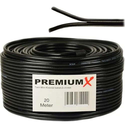 Premium X 20m Sat Koaxialkabel Twin Mini 2 x 4 mm Schwarz - extra dünn & 2-Fach geschirmt - platzsparendes TV Antennenkabel für SAT | DVB-T | Twin Receiver - Ultra HD 4K 3D