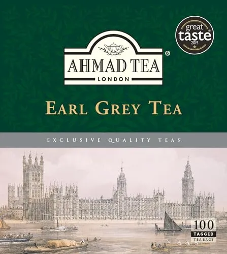 Ahmad Tea Earl Grey Schwarzer Tee 100 Teebeutel mit Band/Tagged, 200 g