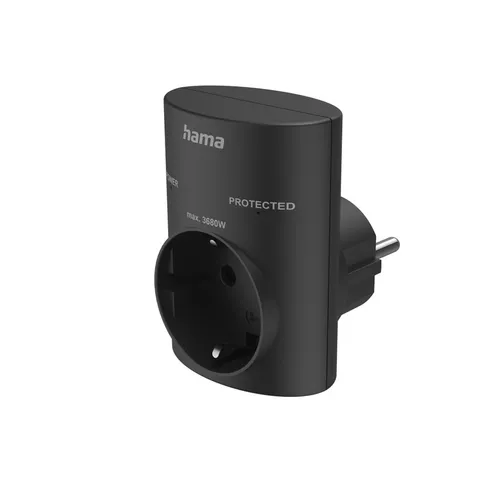 Hama Steckdosenadapter SW Schuko Typ C + Überspannungsschutz + Kontrollleuchte