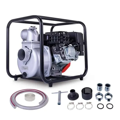 Scheppach Benzin Wasserpumpe PWP60 | 60000 L/h Fördermenge - Wasserpumpen für Klar- und Schmutzwasser mit 5,3 PS 4-Takt-Motor. Hohe Förderhöhe von 28m und Ansaughöhe von 7m, ideal zum Abpumpen und zur Wasserversorgung.