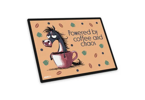 itenga Schreibtischunterlage itenga Schreibunterlage V1 Motiv Pferd Powered by coffee and chaos