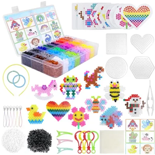 Higtok Bügelperlen Set 5mm - 4300 Steckperlen in 24 Farben mit Zubehör - Entfalten Sie Ihre Kreativität mit 4300 Steckperlen in 24 Farben und vielfältigem Zubehör. Ideal für DIY-Projekte und Geschenke, fördert es spielerisch Feinmotorik und kreatives Denken.