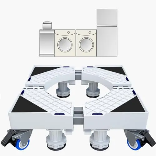KOLENSA Universal Untergestell für Waschmaschine, Verstellbar, Fahrbar, mit 4 x 2 Feststellbaren Rollen und 8 Stabilen Füßen, Auch für Trockner und Kühlschrank