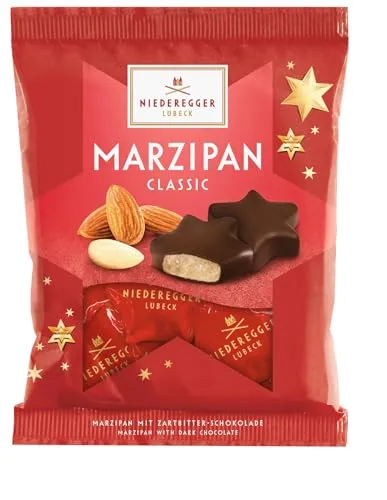 Niederegger | Weihnachtssterne Marzipan | 1x 87g | Klassisches Marzipan umhüllt von knackiger Zartbitter-Schokolade | Ideal zum Verschenken oder Selbstgenießen