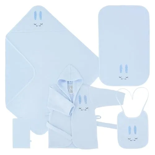 celodoro Babybademantel 5-teiliges Geschenkset aus 100% Baumwolle - Bademäntel für Babys, weicher Baumwollstoff sorgt für höchsten Komfort und Wärme nach dem Baden, ideal als Geschenk.