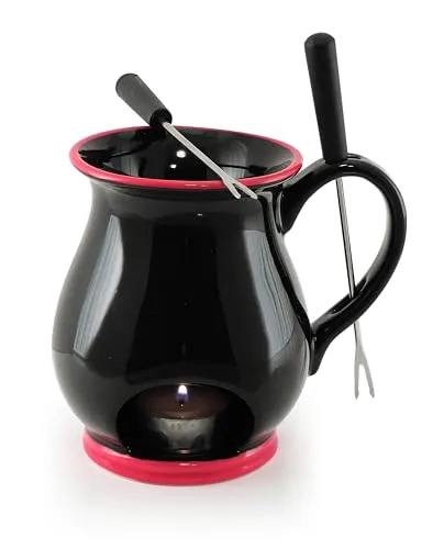Swissmar F66328 Indulge Schokoladen Fondue Becher Set 4-teiliges, Keramik/Edelstahl, Schwarz, 125ml, Schokofondue Teelicht Beheizt, mit 2 Fondue Gabeln, Spülmaschinenfest, Geschenkset