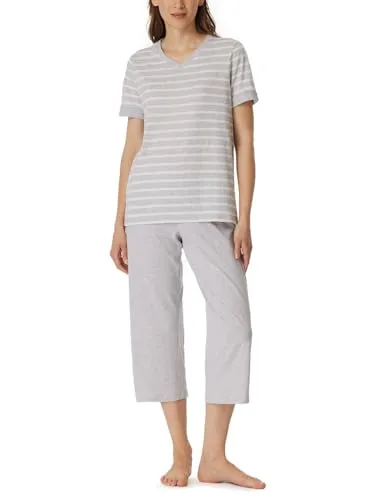 Schiesser Damen Casual Essentials Pyjamaset, Silbergrau-Mel. - Schlafanzug kurz Set aus weicher Baumwolle, ideal für gemütliche Nächte. 3/4 lange Hose und kurzarm Oberteil in softer Single-Jersey-Qualität.