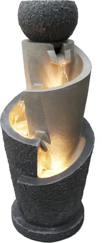 Arnusa Gartenbrunnen mit LED Beleuchtung - 66 cm Wasserspiel für Innen und Außen - Freistehender Springbrunnen mit warmweißer LED-Beleuchtung und Dekobecken. Ideal für stimmungsvolle Akzente im Garten oder Zuhause. Höhe: 66 cm, aus langlebigem Polyresin.