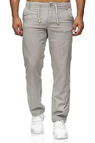 Reslad Leinenhose Männer Chino Herren-Hose lockere Sommer Stoffhose Freizeithose aus bequemer Baumwolle lang RS-3000 (M, Hellgrau)