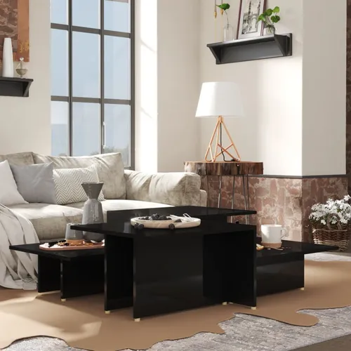 The Living Store Couchtische 2Stk. Hochglanz-Schwarz 111,5x50x33cm