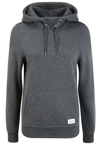 OXMO Owena Damen Kapuzenpullover Hoodie, Dark Grey Melange - Kapuzenpullover für Damen mit geflochtenen Kordelzügen, hochwertiger Fleece-Füllung und nachhaltiger Baumwollmischung für hohen Tragekomfort und Gemütlichkeit.