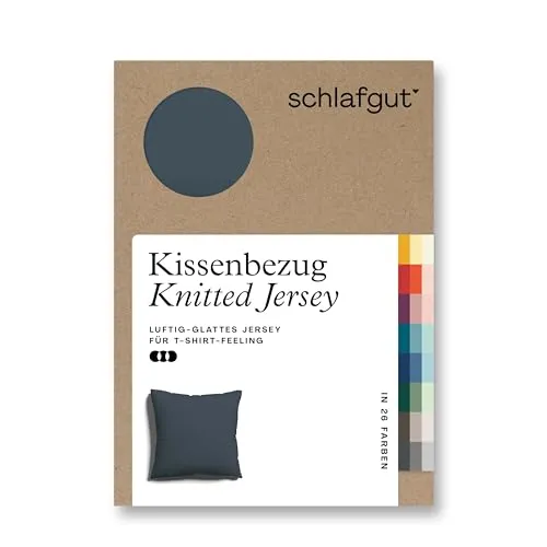 Schlafgut Kopfkissenbezug Knitted Jersey, Dunkelgrau 80x80 cm - Kissenbezug aus hochwertigem Jersey, Oeko-Tex® zertifiziert, bügelleicht und bügelfrei – ideal für einen komfortablen Schlaf.