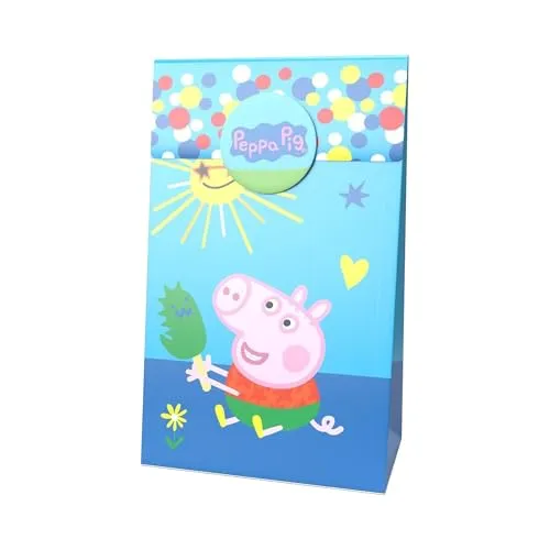Party Factory Peppa Pig 10 Partytüten inklusive Sticker, 10x20x6cm, bunt, Papiertüten für Mitgebsel, Kindergeburtstag