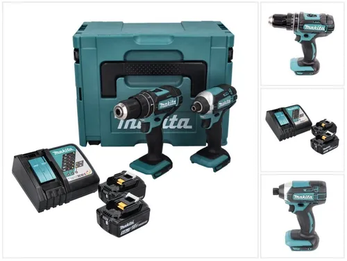 Makita DLX 2131 TJ Akku Kombo Kit 18 V - Akkuschrauber Set mit DHP 482 und DTD 152, kraftvoll mit 62 Nm und 165 Nm, inklusive 2x 5,0 Ah Akkus und Ladegerät für maximale Flexibilität.