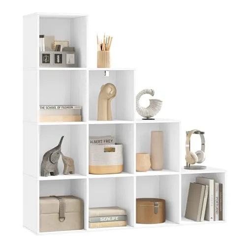 WOLTU Treppenregal 10 Fächer, weiß, 120x30x120cm von WOLTU
