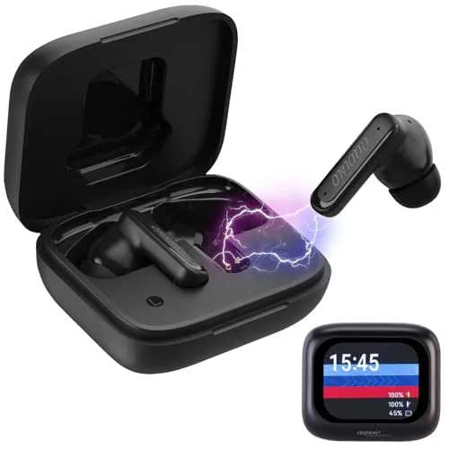 auvisio Kabellose In-Ear-Kopfhörer mit Touchscreen-Ladecase - Kopfhörer mit Active Noise Cancelling um bis zu 25 dB und 4 ENC-Mikrofonen für klare Telefonate. Inklusive Ladecase mit 5,1 cm Touchscreen und Mediensteuerung.
