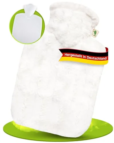 Hugo Frosch Klassik Wärmflasche 1,8 L, Flauschbezug, Tierfelloptik, weiß