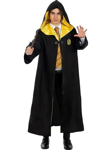Funidelia Zauberer-Kostüm Harry Potter – Hufflepuff Umhang L - Authentisches Hufflepuff Umhang für Zauberschüler, ideal für Kostümpartys. Aus 100% Polyester, klassischer Stil in leuchtendem Gelb. Perfekt für magische Momente!