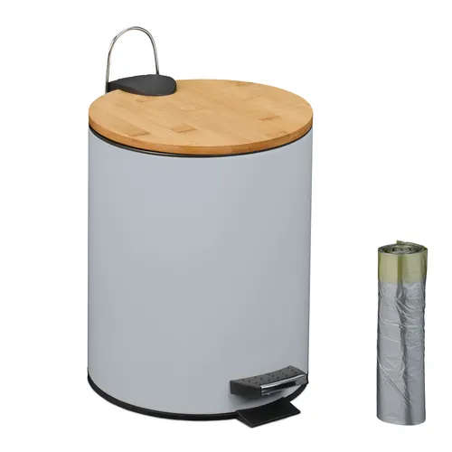 relaxdays Kosmetikeimer 5 Lit, grau - Hygienisch und stilvoll - Haushaltszubehör: Runder Kosmetikeimer mit Softclose-Funktion und Trittpedal für freihändiges Öffnen. Ideal für Bad und Schminktisch, inklusive 25 Müllbeuteln.