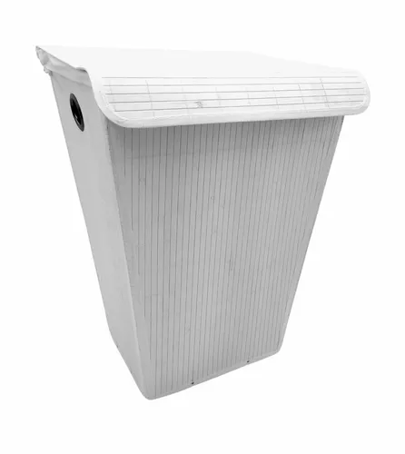 Wenko Wäschetruhe mit Sack + Deckel Weiß 55L Wäschekorb Bamboo 45x60x33cm Bambus