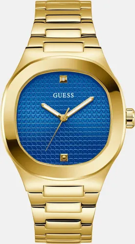 Guess Herren Armbanduhr 42 mm goldfarben GW0662G2 - Elegante Armbanduhr für Herren mit goldfarbenem Edelstahlgehäuse und blauem Zifferblatt mit Kristallbesatz. Wasserdicht bis 50 m und ideal für jeden Anlass.