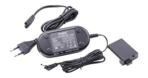 vhbw Netzteil kompatibel mit Canon EOS 1000D, 450D, 500D, Kiss F, Kiss X2, Kiss X3, Rebel T1i Kamera, Digitalkamera, DSLR - Netzkabel + DC Kuppler, 2m