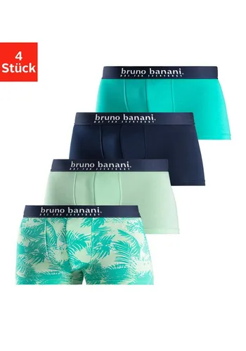 Boxer BRUNO BANANI Boxershorts für Herren, 4er-Pack - Herrenunterhosen im 4er-Pack: 3x unifarben und 1x mit stylischem Palmendruck. Bequemes Bündchen und angenehme Passform dank elastischer Baumwolle.