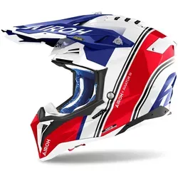 Airoh Aviator 3 Hima Motocross Helm 2XL - Motorradhelm in weiss-rot-blau, ECE 2206 zertifiziert mit HPC Carbon für optimale Sicherheit und eine hochwertige Mehrschichtlackierung mit UV-Schutz.
