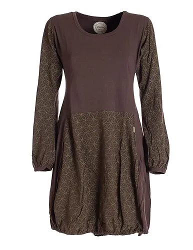 Vishes - Alternative Bekleidung - Langarm Damen-Keid Ballon-Kleid Shirt-Kleid kurz Loose fit braun 34