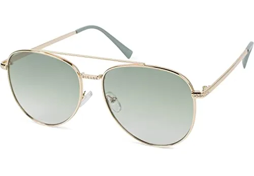 styleBREAKER Damen Piloten Sonnenbrille mit Strass Applikation, getönte Polycarbonat Gläser und Metall Gestell 09020119, Farbe:Gestell Gold/Glas Grün Verlauf