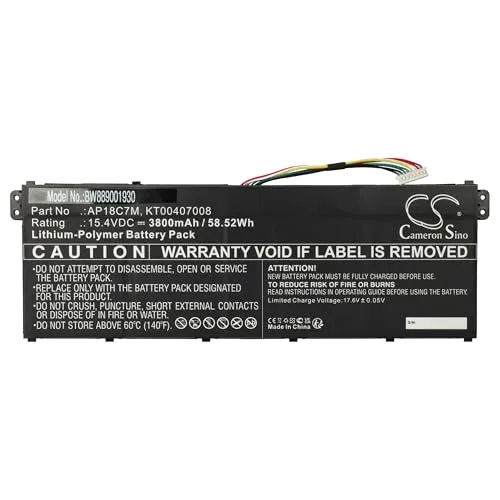 vhbw Akku kompatibel mit Acer Spin 5 SP513-54N-70YP, SP513-54N-5900, SP513-54N-73CY Notebook (3800 mAh, 15,4 V, Li-Polymer)