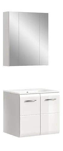 Ice Badmöbelset I63 Weiß Hochglanz – 2-teilig - Praktisches Badmöbelset für kleine Räume! Die elegante Kombination aus Waschtisch mit Waschbecken und Spiegelschrank bietet viel Stauraum und modernes Design. Pflegeleichte Oberflächen und hochwertige Materialien garantieren Langlebigkeit.
