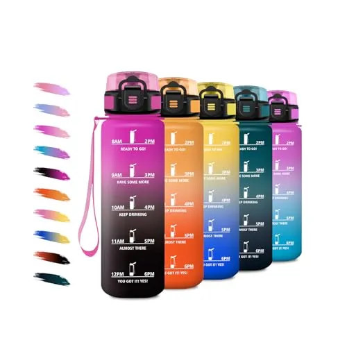 Trinkflasche Kinder 500ml, Wasserflasche Kohlensäure Geeignet, Sport Trinkflasche mit Zeitmarkierung, Auslaufsicher Wasserflasche mit filter, Einhandöffnung, Perfekt für Camping, Büro, Laufen